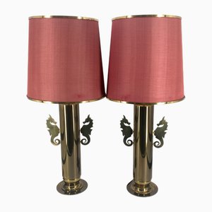 Lampes de Bureau avec Décoration Hippocampe en Laiton, 1970s, Set de 2