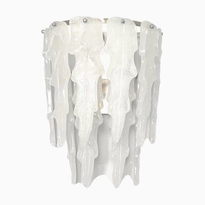 Aplique de pared italiano vintage grande de cristal de Murano en blanco de Mazzega, años 70
