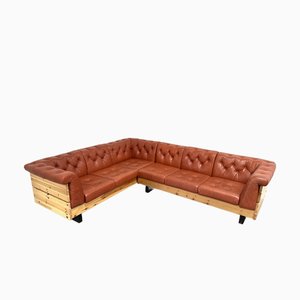 Modulor Ecksofa aus Kiefernholz & Leder von Ekornes, Norwegen, 1970er, 2er Set