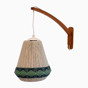 Vintage Scandinavian Teak and Fabric Wall Lamp, 1960s