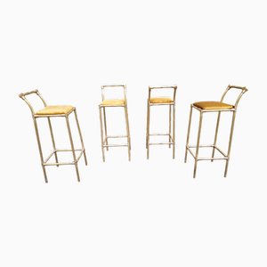 Vintage Hocker aus Messing mit Bambus Verarbeitung, 1960er, 4er Set