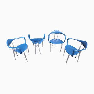 Vintage Sessel aus Aluminium & Blauem Schaumstoff von Ferdinand Alexander Porsche für Ycami Edizioni, 1980er, 4er Set