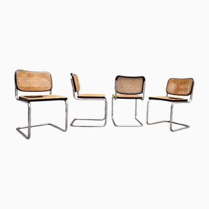 Vintage Cesca Chairs in Curved Metal Tube by Marcel Breuer for Gavina, 1970s, Set of 4