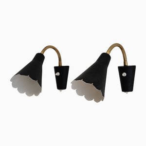 Scandinavian Black Sconces, 1950s-1960s, Set of 2