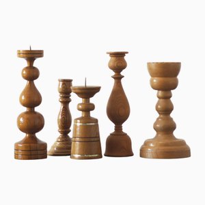 Scandinavian Wooden Candleholders, Set of 5