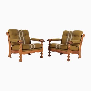 Fauteuils en Chêne et Laine Rayée par Henning Kjærnulf, Danemark, 1970s, Set de 2