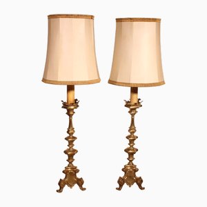 Electrified Bronze Candlesticks, Italy, 17th Century, Set of 2