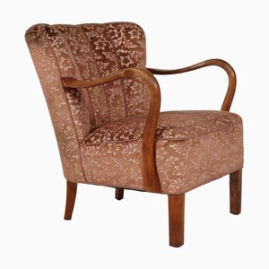 Fauteuil Club Art Déco avec Tapisserie Florale en Velours par Viggo Boesen pour Slagelse Møbelværk, Danemark, 1940s