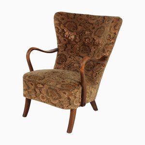Sillón danés Art Déco de terciopelo floral de Alfred Christensen para Slagelse Møbelværk, años 40