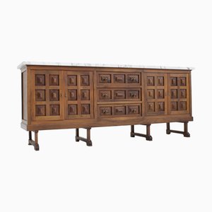 Brutalist Spanish Sideboard in Wood and Marble, 1960s