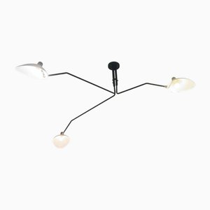 Vintage Ceiling Lamp with Three Adjustable Black Arms and Cones in Metal by Serge Mouille