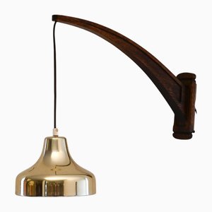 Vintage Scandinavian Wall Lamp with Hanging Lampshade in Brass, 1960s