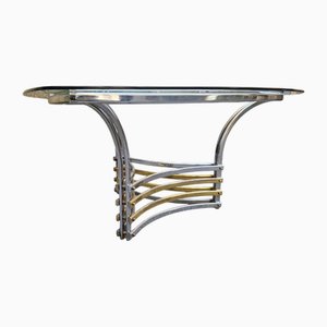 Table de Salle à Manger Vintage en Chrome et Laiton, 1960s