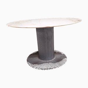Vintage Table with Chromed Metal Base and Marble Top by Gastone Rinaldi for Rima, 1970s