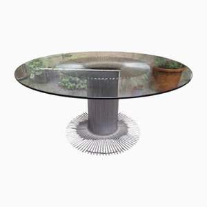 Vintage Table with Chromed Metal Base and Glass Top by Gastone Rinaldi for Rima, 1970s