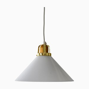 Lampada a sospensione in vetro e ottone, Scandinavia, anni '50