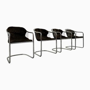 Vintage Italian Cantilever Dining Chairs by Gastone Rinaldi for Rima, 1980s, Set of 4