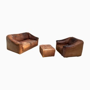 DS47 Sofa with Armchair and Stool in Leather from De Sede, 1970s, Set of 3