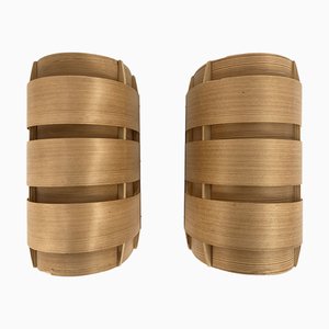 Lámparas de pared V-155 de madera de pino de Hans-Agne Jakobsson para AB Markaryd, años 60. Juego de 2