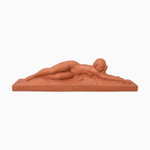 Amedeo Gennarelli, Nu Art Déco de Jeune Femme Allongée, 1920s, Terre Cuite