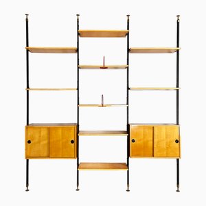 Mid-Century Modern Italian Modular Bookcase in Wood and Black Metal, 1960s