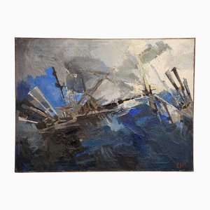 Hugo Cleis, The Battle of Salamine, 1950s, Oil on Canvas