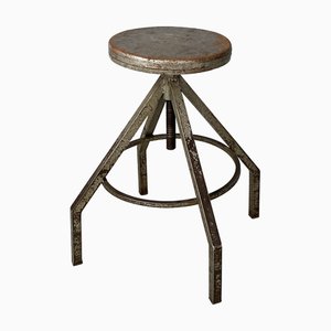 Industrial Italian Adjustable Stool in Grey Wood and Metal, 1950s