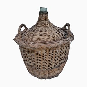 Large French Damme Jeanne with Woven Basket, 1920s