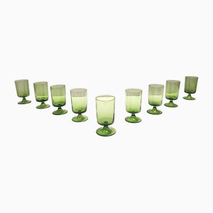 Verres à Boire en Verre Vert Soufflé à la Main, Empoli, Italie, 1960s, Set de 9