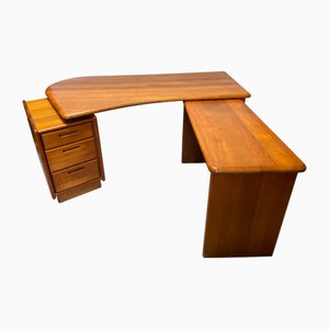 Escritorio danés de teca con cajonera y mesa extensible. Juego de 3