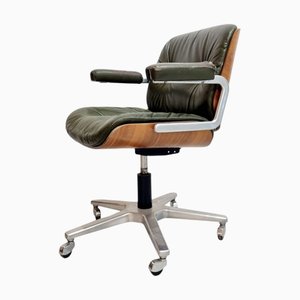 Mid-Century Schreibtischstuhl aus Leder & Holz von Stoll Giroflex