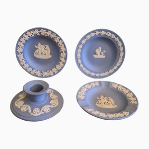 Blue Jasperware Dishes, Ashtray and Candleholder from Wedgwood, 1970s, Set of 4