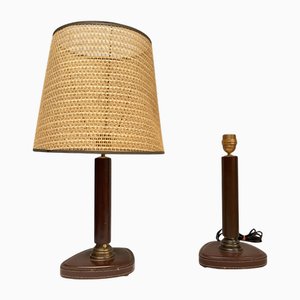 Leather-Covered Lamps in the style of Jacques Adnet, 1950s, Set of 2