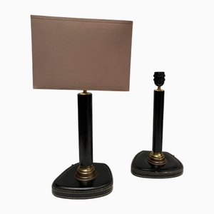 Lederbezogene Lampen von Jacques Adnet, 1950er, 2er Set