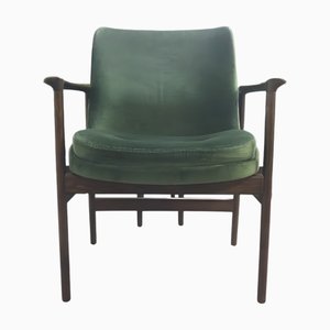 Mid-Century Danish Armchair in Deep Green Velvet Velour attributed to Ib Kofod-Larsen for Fröscher KG, Germany, 1960s