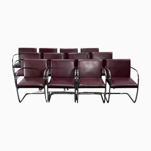 Brauner Lederstuhl von Ludwig Mies Van Der Rohe, 6 . Set