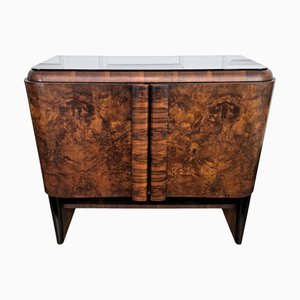 Mid-Century Italian Art Deco Style Walnut Burl and Mirror Mosaic Dry Bar Cabinet by Paolo Buffa, 1940s