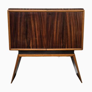Mid-Century Italian Art Deco Style Walnut and Mirror Mosaic Bar Cabinet, 1950s