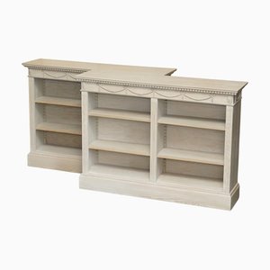 Vintage French Limed Oak Open Library Bookcases with Height-Adjustable Shelves, Set of 2