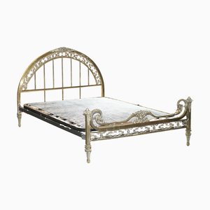 Cadre de Lit Double Antique en Laiton, France, 1900s