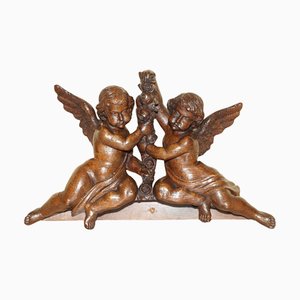 Carved Oak Surmount of Cherub Angels and Flowers, 1680s