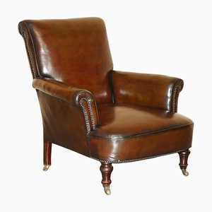 Art Deco Brown Leather Club Armchair, 1920s