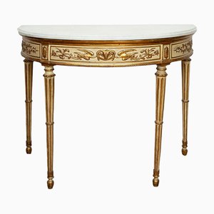 Antique Neapolitan Louis XVI Demi Lune Console Table in Lacquered and Gilded Wood, 19th Century