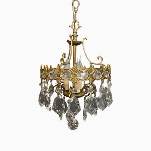 Lampadario in ottone e cristallo, Francia, anni '30