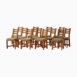 Brutalist Modern Danish Chairs in Pine & Shearling Lambswool, 1970s, Set of 12