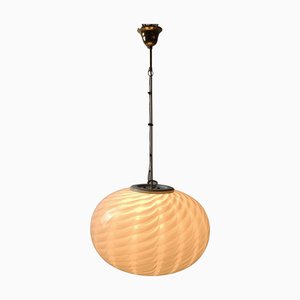Grande Lampe à Suspension Vintage en Verre de Murano Opalin Tourbillon, Italie, 1970s