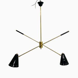 Lampadario in ottone con coni e steli regolabili, anni '50