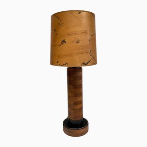 Große Lampe aus Leder & Eiche von Jacques Adnet, 1950er