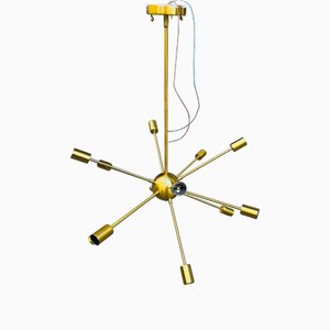 Sputnik 12-Light Brass Chandelier, 1970s
