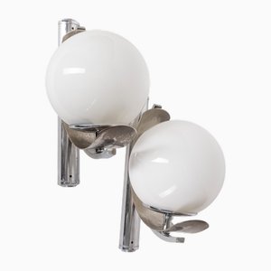 Vintage Italian Wall Lamps in Metal and Glass, Set of 2